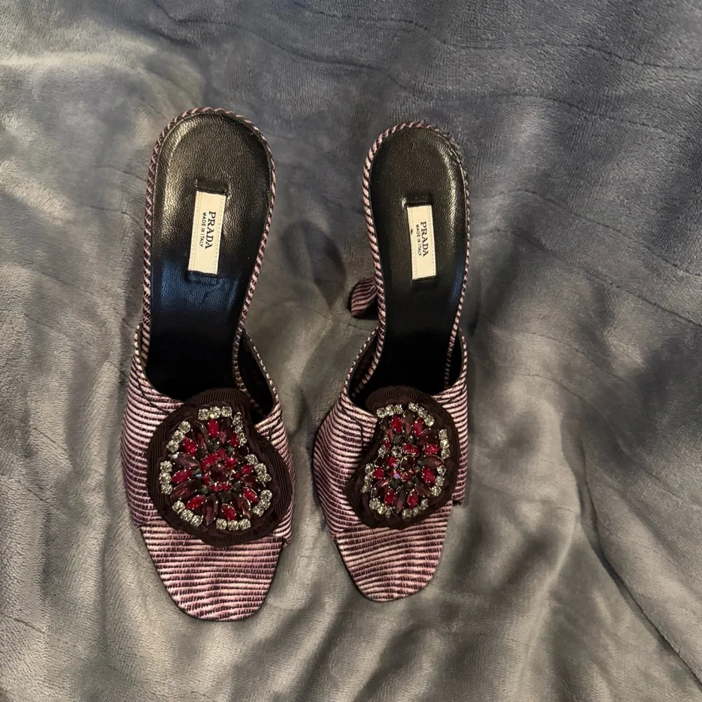 Vintage Prada Purple Striped Rhinestone Heels - Picture 2 of 5